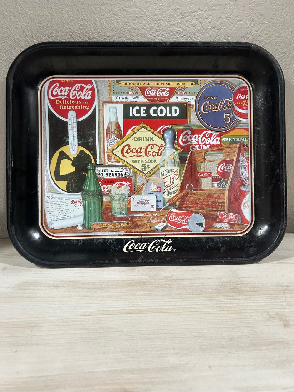 Coca Cola -1990 Black Serving Tray with Retro Red and Gold Graphics